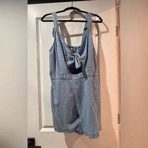 LOFT Denim Blue Tie-Front Romper
